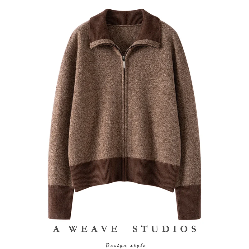 MEELEX Women High Quality 100% Cashmere Sweater Autumn Winter Lapel Zipper Cardigan Shirt Woman Color Block Knitted Top Coats
MEELEX Women High Quality 100% Cashmere Sweater Autumn Winter Lapel Zipper Cardigan Shirt Woman Color Block Knitted Top Coats