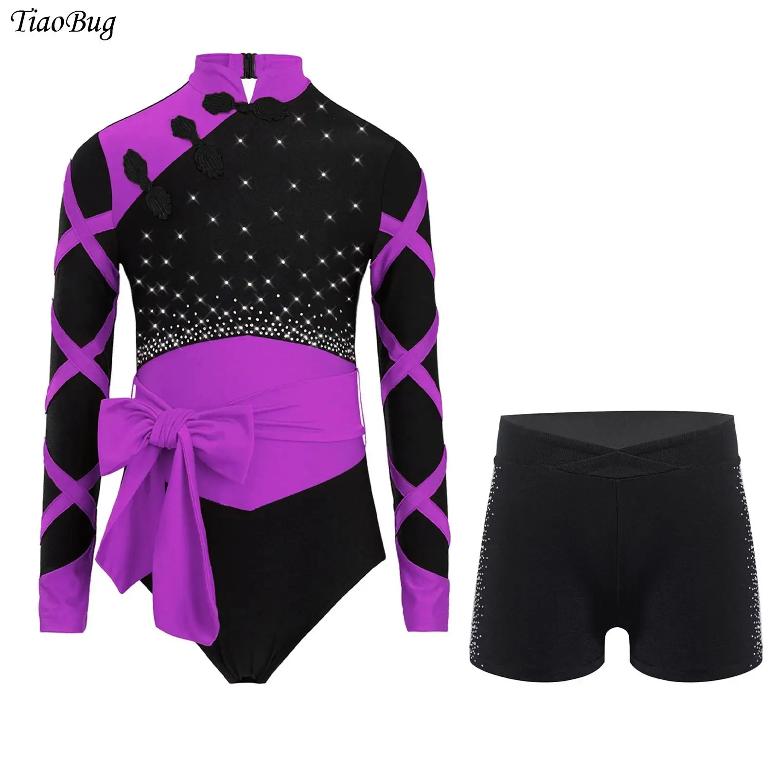 Kids Girls Ballet Gymnastics Outfit Long Sleeve Rhinestone Mandarin Collar Dance Leotard with Belt Shorts Figure Skating Costume
Kids Girls Ballet Gymnastics Outfit Long Sleeve Rhinestone Mandarin Collar Dance Leotard with Belt Shorts Figure Skating Costume