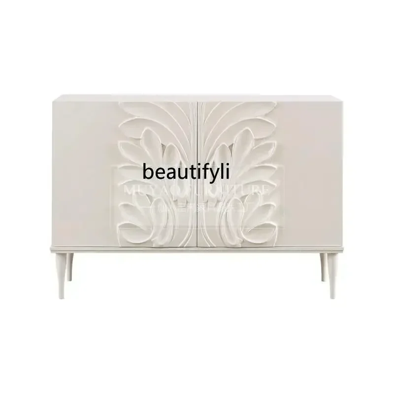 American entrance cabinet French relief gold side cabinet white living room modern simple art decoration cabinet 
American entrance cabinet French relief gold side cabinet white living room modern simple art decoration cabinet