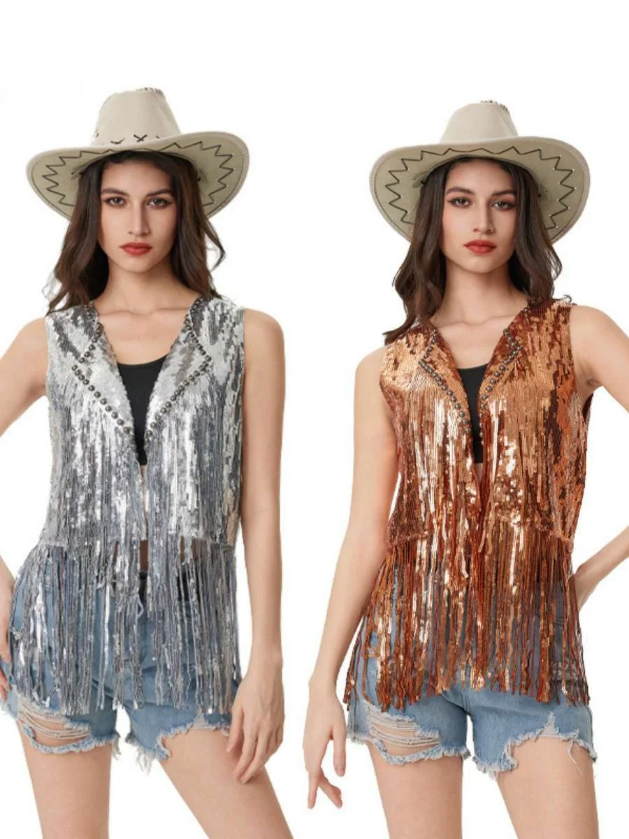 Spring Summer Fringed Sequin Western Denim Sle Women's Vest ort Length Inner Wear Polyester Fabric Faion Innerwear
Spring Summer Fringed Sequin Western Denim Sle Women's Vest ort Length Inner Wear Polyester Fabric Faion Innerwear