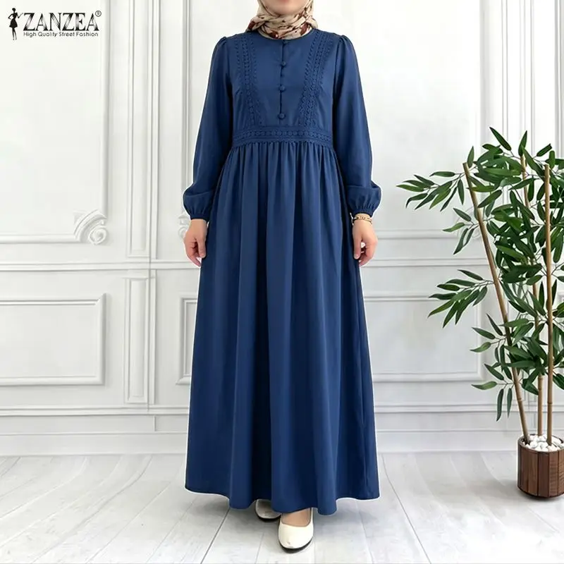 Muslim Modet Fashion Lace Patchwork Maxi Dress Women O-Neck Long Sleeve Loose Abaya Robes ZANZEA Islamic Hijabis Ramadan Kaftan
Muslim Modet Fashion Lace Patchwork Maxi Dress Women O-Neck Long Sleeve Loose Abaya Robes ZANZEA Islamic Hijabis Ramadan Kaftan