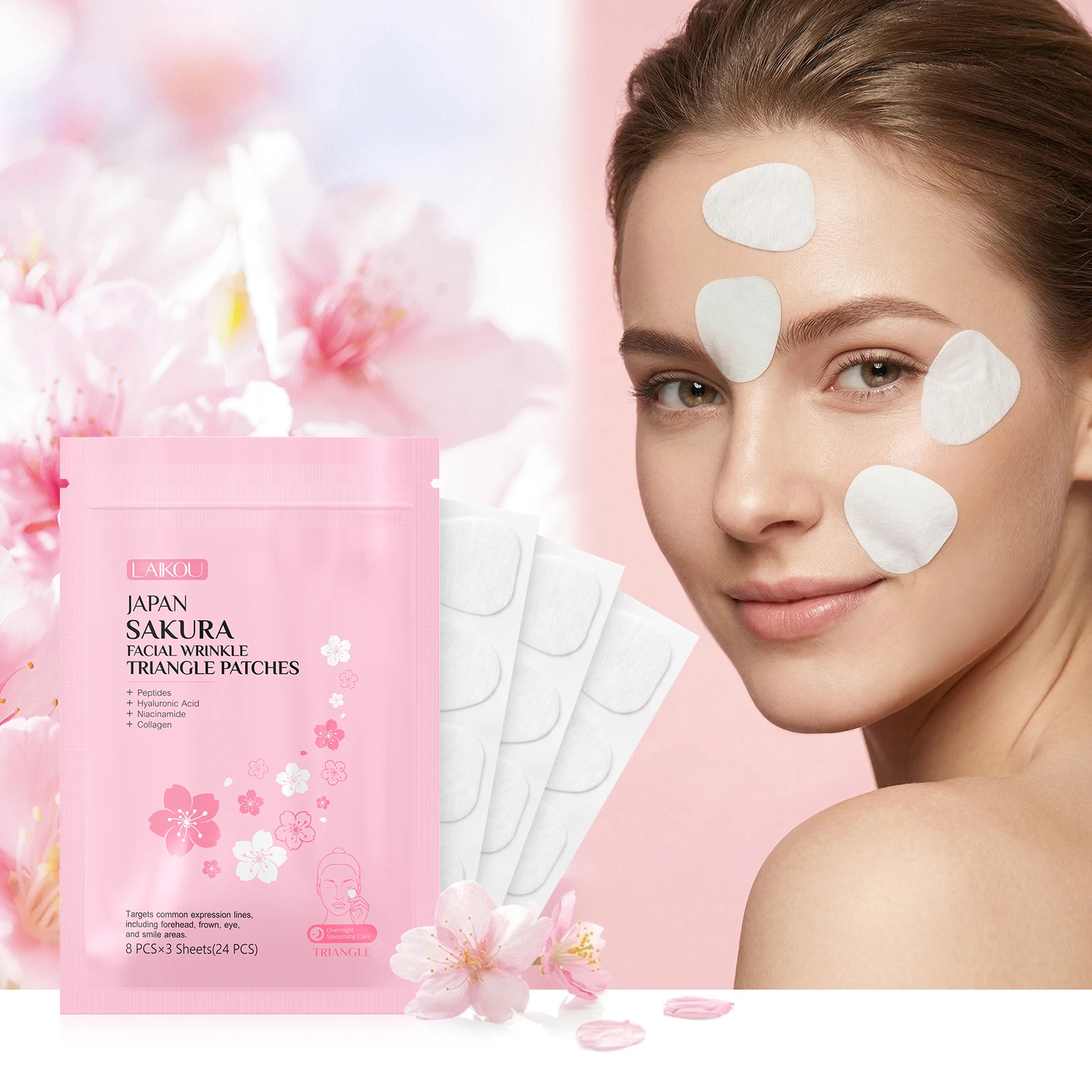 LAIKOU Japan Sakura Facial Wrinkle Triangle Patches 24PCS Overnight Smoothing Care for Forehead Frown Eye Smile Lines
LAIKOU Japan Sakura Facial Wrinkle Triangle Patches 24PCS Overnight Smoothing Care for Forehead Frown Eye Smile Lines
