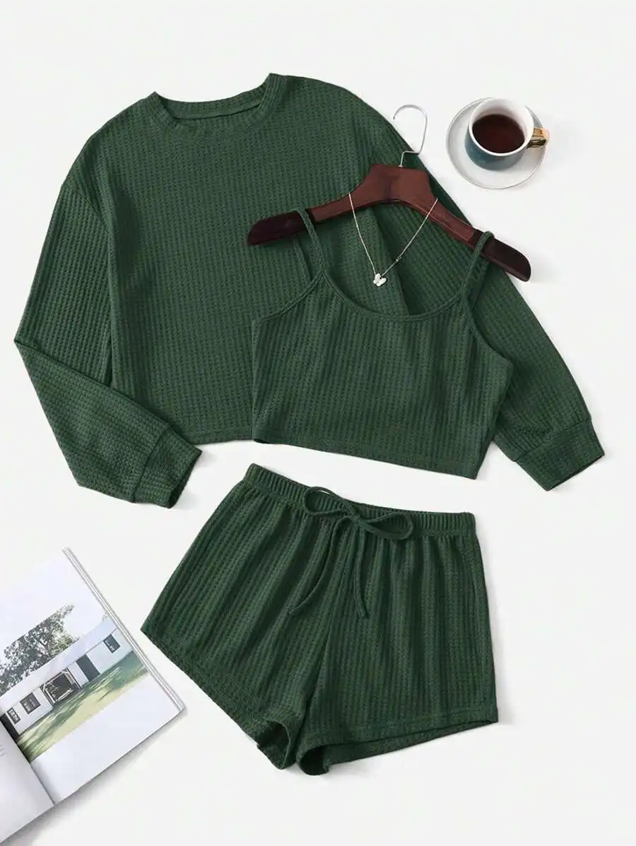 Waffle Knit Cami Top And Shorts Lounge Set Women Sleepwear
Waffle Knit Cami Top And Shorts Lounge Set Women Sleepwear