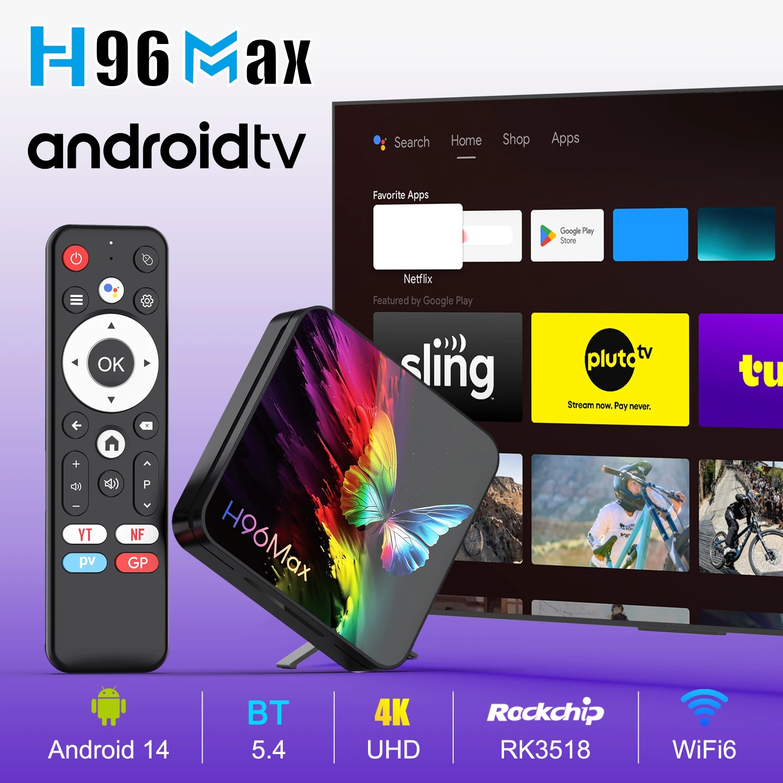 H96 MAX RK3518 Butterfly Android 14 Smart TV Box Quad-Core 4K Media Player WiFi6 Google Voice Assistant with New Lens Design
H96 MAX RK3518 Butterfly Android 14 Smart TV Box Quad-Core 4K Media Player WiFi6 Google Voice Assistant with New Lens Design