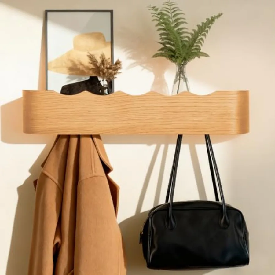 Coat Rack Wall Mount with Shelf Entryway Shelf Modern Key Holder Hanger Wall Shelves with Hidden Hooks for Hanging Towels Coats
Coat Rack Wall Mount with Shelf Entryway Shelf Modern Key Holder Hanger Wall Shelves with Hidden Hooks for Hanging Towels Coats