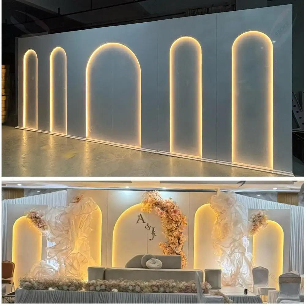 Events Custom Luxury Wedding Pvc Backdrop Arc Arch Shape Wedding Event Backdrop Stage Decoration With LED Light
Events Custom Luxury Wedding Pvc Backdrop Arc Arch Shape Wedding Event Backdrop Stage Decoration With LED Light
