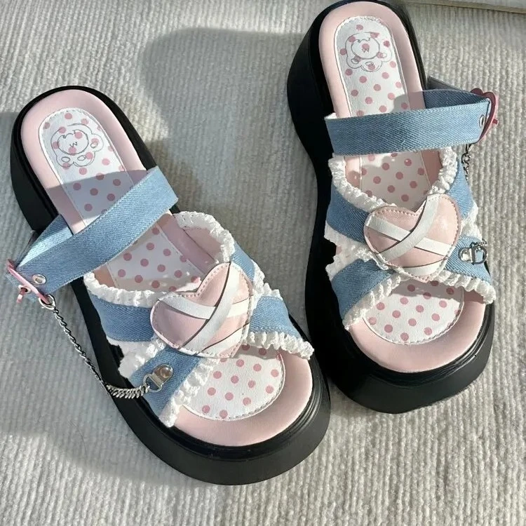 Japanese Summer Slippers New Kawaii Daily Casual Lolita Platform Slippers Sweet Cute Lace Love Chain Polka Dots Sandals Women
Japanese Summer Slippers New Kawaii Daily Casual Lolita Platform Slippers Sweet Cute Lace Love Chain Polka Dots Sandals Women