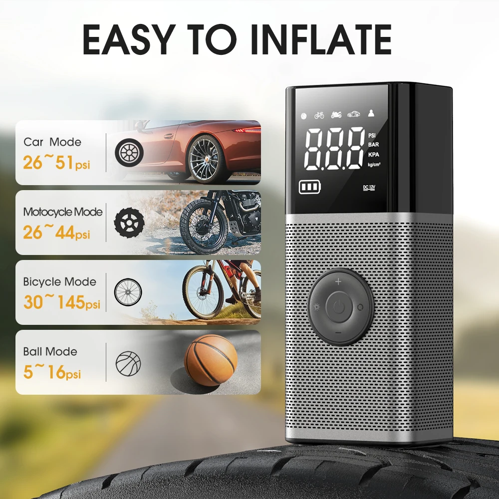 Беспроводной электрический автомобильный насос для накачивания шин 150PSI, воздушный компрессор, насос 6000 мАч, аккумулятор со светодиодной подсветкой для автомобиля, велосипеда, моторного шарикового велосипеда
Беспроводной электрический автомобильный насос для накачивания шин 150PSI, воздушный компрессор, насос 6000 мАч, аккумулятор со светодиодной подсветкой для автомобиля, велосипеда, моторного шарикового велосипеда