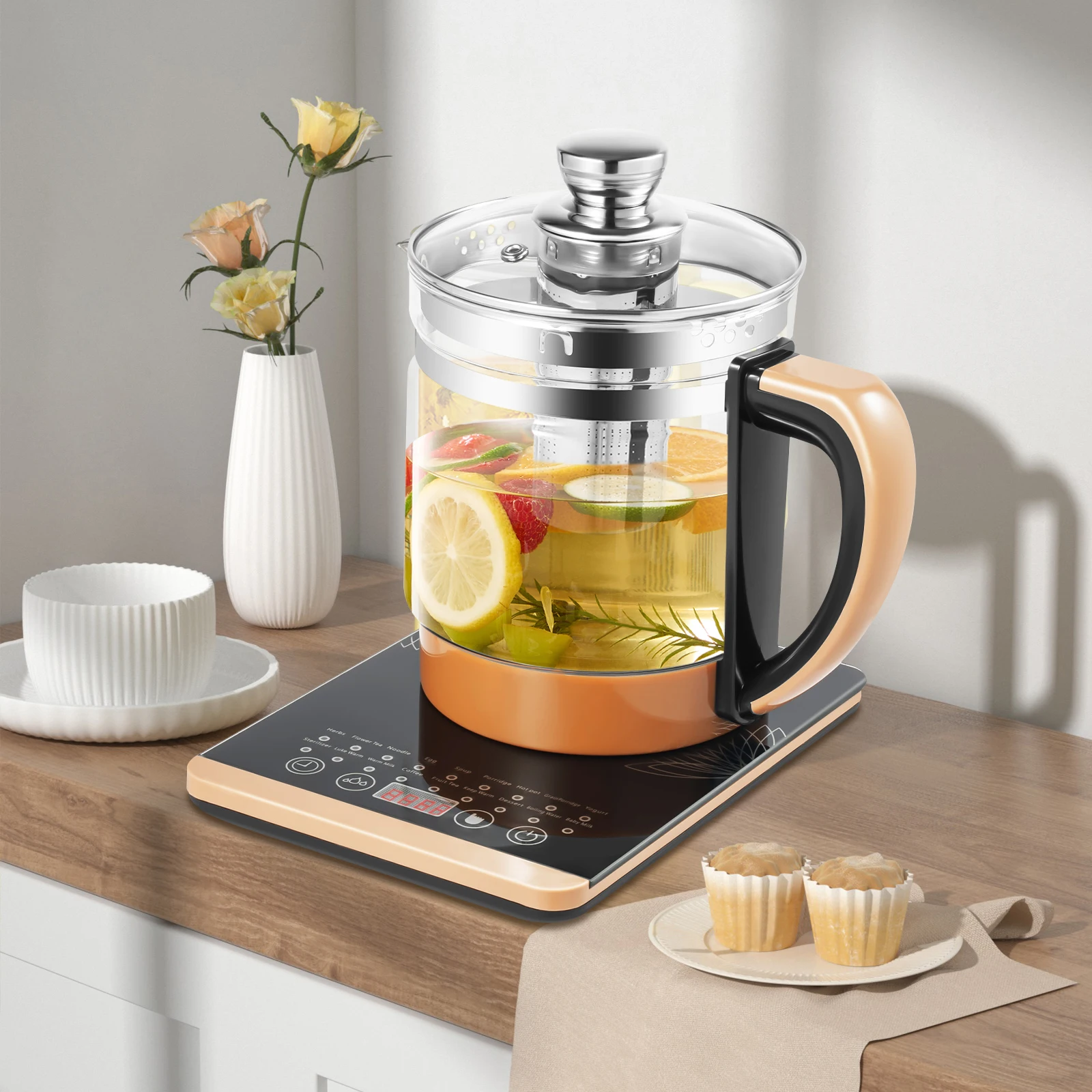 800W 1.8L Multifunctional Electric Glass Kettle, Health Pot Reservation & Timing Tea Infuser for Scented Tea Coffee Soup
800W 1.8L Multifunctional Electric Glass Kettle, Health Pot Reservation & Timing Tea Infuser for Scented Tea Coffee Soup