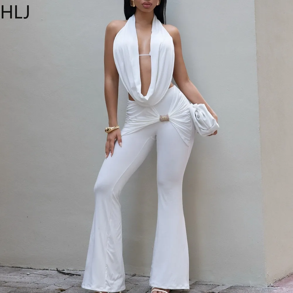 HLJ Sexy Ruched Patchwork Two Piece Outfits Woman Halter Sleeveless Backless Crop Top and Pants Female Streetwear Clothing New
HLJ Sexy Ruched Patchwork Two Piece Outfits Woman Halter Sleeveless Backless Crop Top and Pants Female Streetwear Clothing New