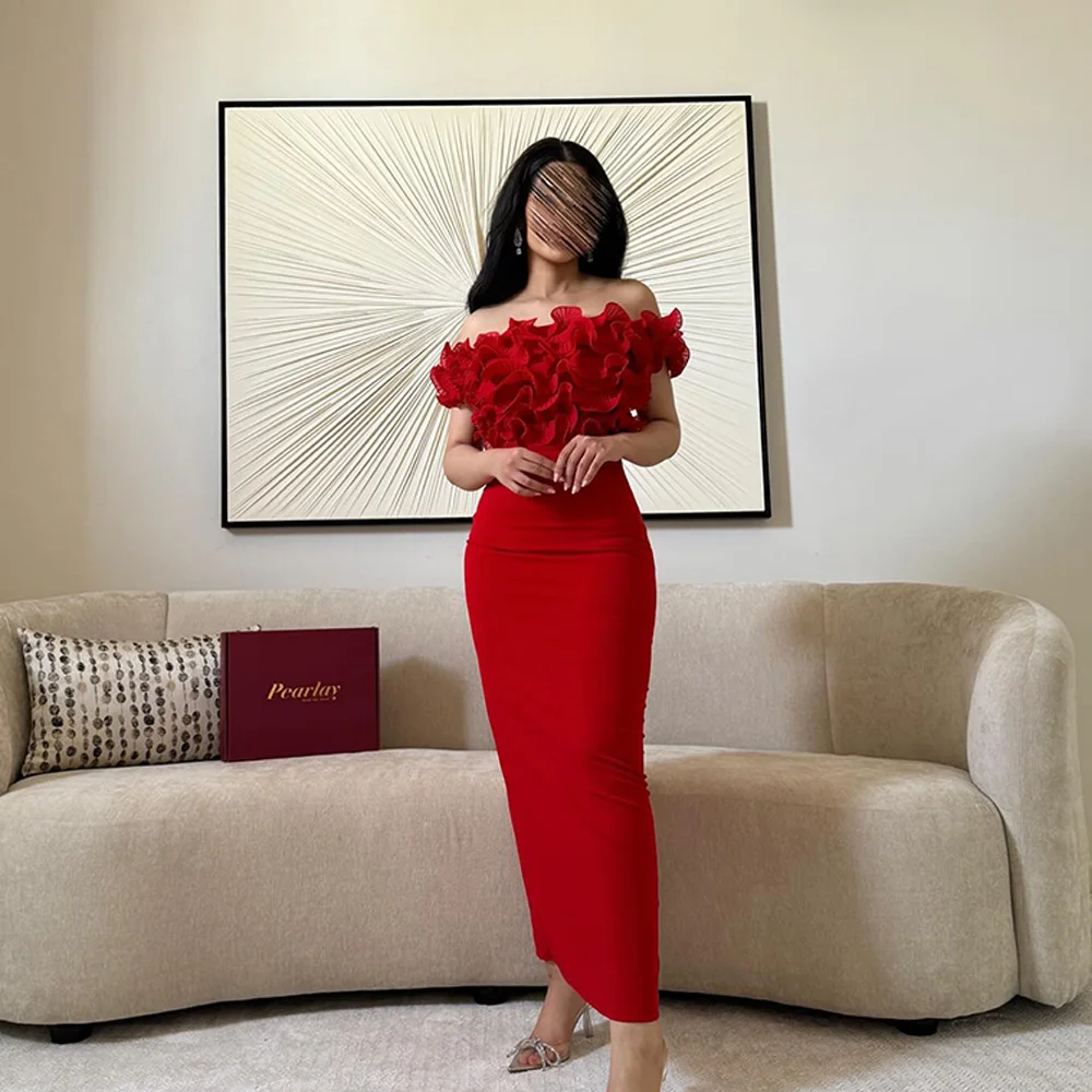 Fashion Jersey Straight Off the Shoulder Ruffles Evening Dress Back Slit Ankle Length Boat Neck Sleeveless Saudi Arabia 2024
Fashion Jersey Straight Off the Shoulder Ruffles Evening Dress Back Slit Ankle Length Boat Neck Sleeveless Saudi Arabia 2024
