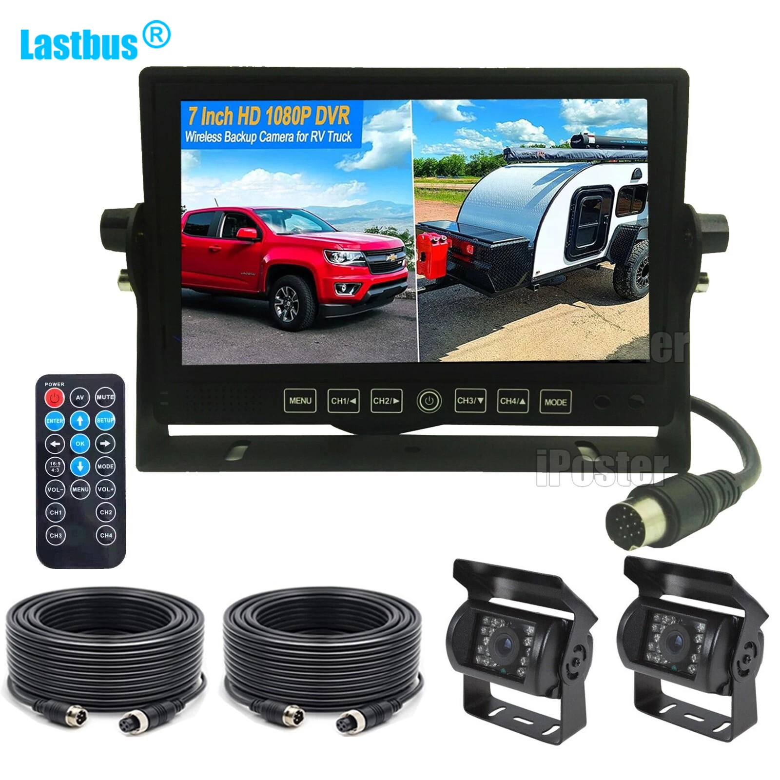 Lastbus 1080P 7" Quad Split Monitor DVR IPS HD 1024*600 Screen 2x Rear Side View Cam Night Vision Waterproof For Truck Trailer
Lastbus 1080P 7" Quad Split Monitor DVR IPS HD 1024*600 Screen 2x Rear Side View Cam Night Vision Waterproof For Truck Trailer