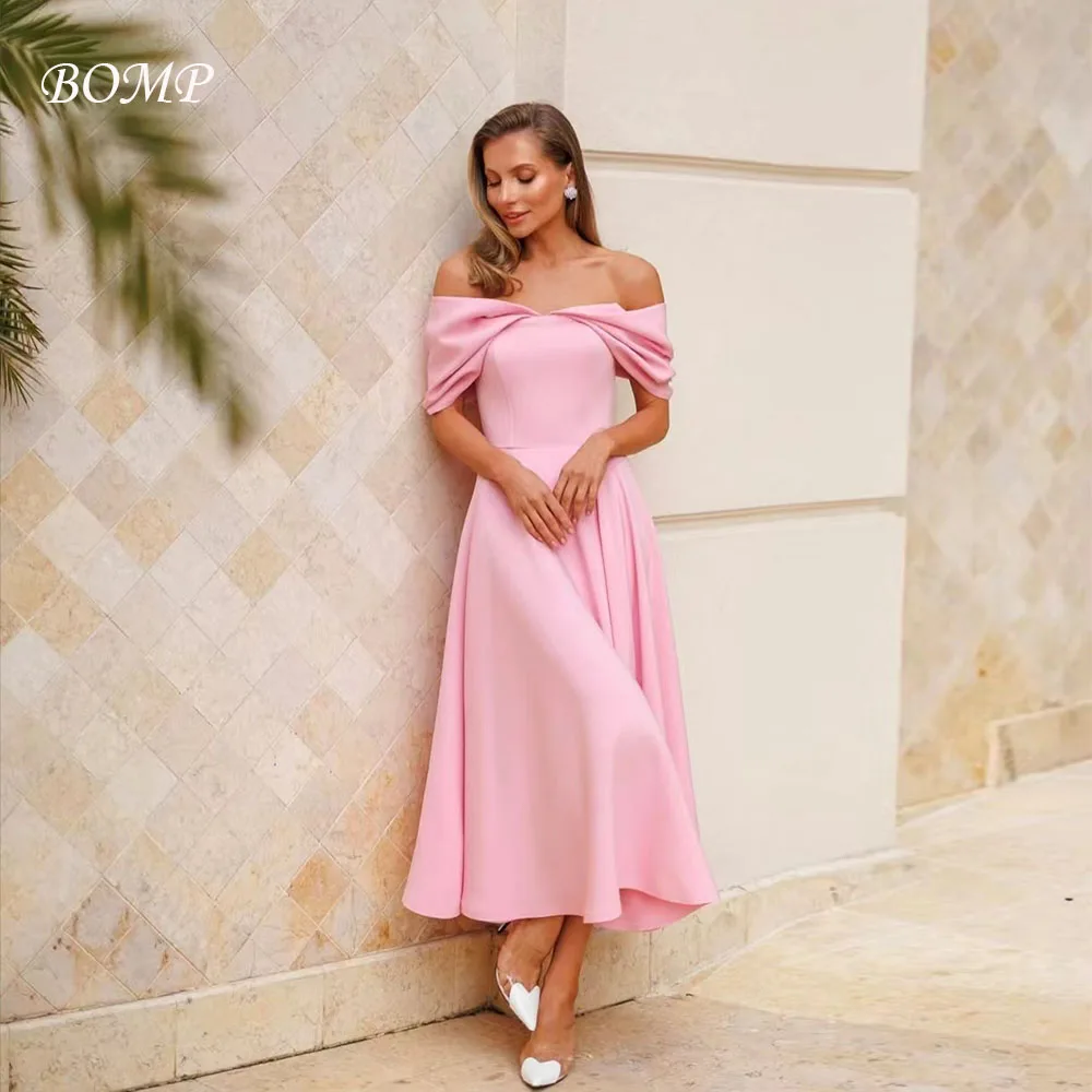 BOMP Princess Light Pink Wedding Party Dress Off Shoulder Pleat A-Line Ankle Length Satin Evening Gown Customized Elegant
BOMP Princess Light Pink Wedding Party Dress Off Shoulder Pleat A-Line Ankle Length Satin Evening Gown Customized Elegant