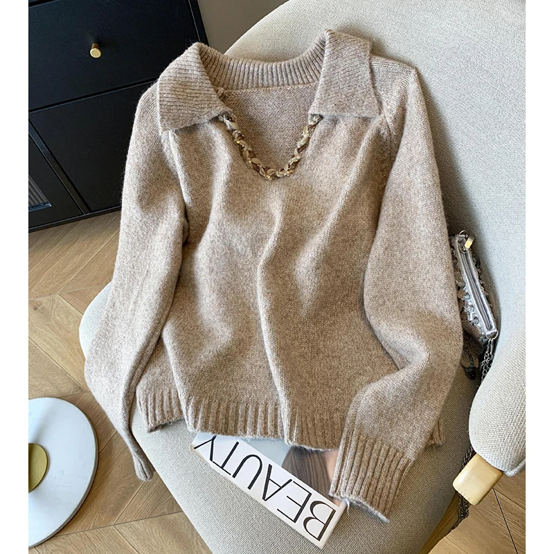 Women Fashion Sweaters Autumn Winter Retro V-neck Turn Down Collar Pullover Sweaters Lady Warm Long Sleeve Knitted Sweater Tops
Women Fashion Sweaters Autumn Winter Retro V-neck Turn Down Collar Pullover Sweaters Lady Warm Long Sleeve Knitted Sweater Tops