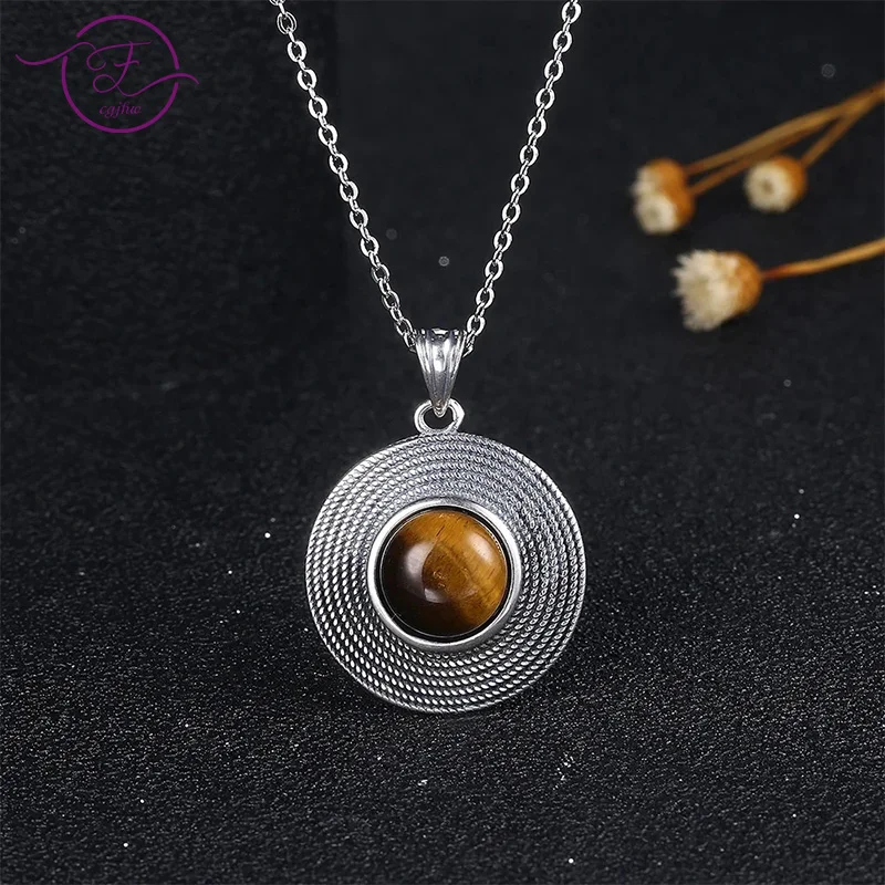 Vintage Natural Tiger Eye Pendant Necklace 10MM Round Stone Kyanite Silver Plated Necklaces Wedding Gift Luxury Jewelry FCGJHW
Vintage Natural Tiger Eye Pendant Necklace 10MM Round Stone Kyanite Silver Plated Necklaces Wedding Gift Luxury Jewelry FCGJHW