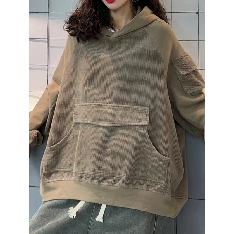 Womens Fall Vintage Loose Corduroy Hoodies Fashion Leisure Hooded Sweatshirts Big Size Classic Patchwork Clothes Springtime
Womens Fall Vintage Loose Corduroy Hoodies Fashion Leisure Hooded Sweatshirts Big Size Classic Patchwork Clothes Springtime