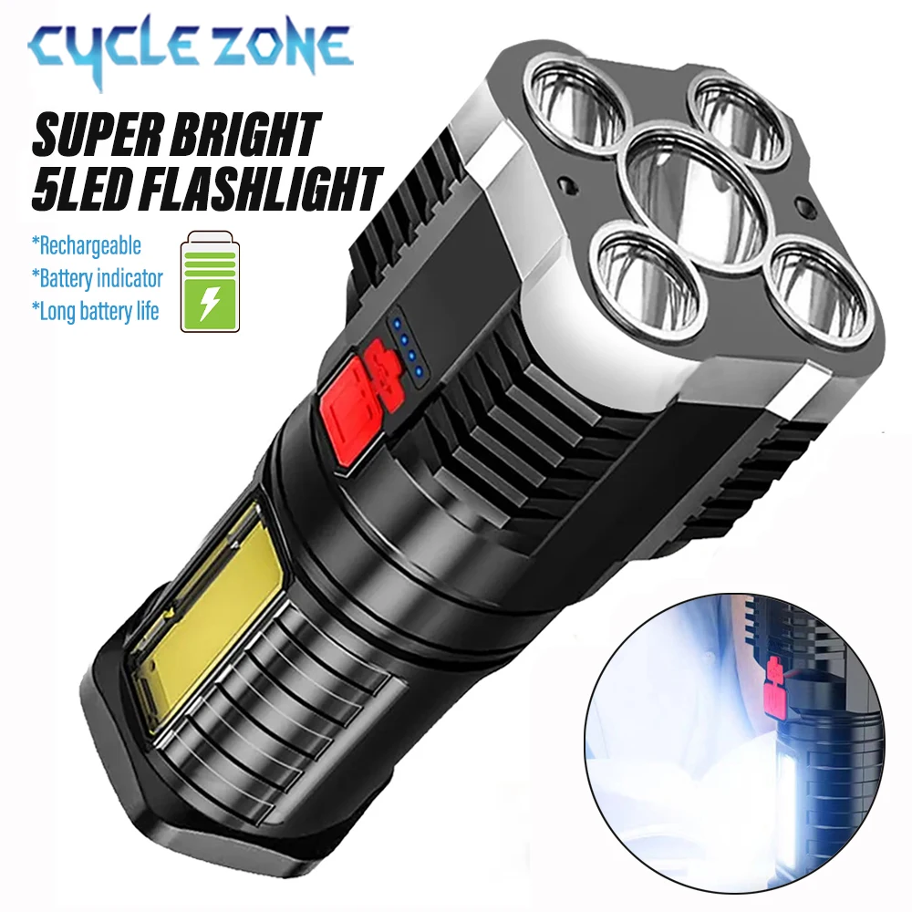 5LED High Power Portable Flashlights Rechargeable Camping Spotlight with Side Light 4 Lighting Modes Outdoor Camping Adventure
5LED High Power Portable Flashlights Rechargeable Camping Spotlight with Side Light 4 Lighting Modes Outdoor Camping Adventure