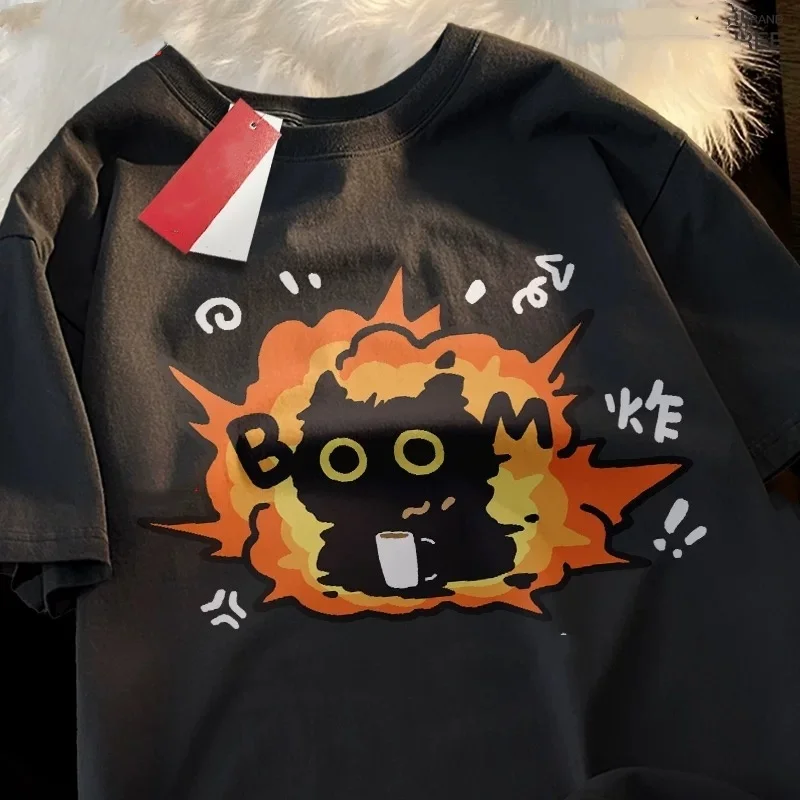 Мужская хлопковая футболка с забавным рисунком Boom Cat, мультяшный узор, большие размеры, с короткими рукавами, из мягкой матовой ткани, уличная мода, лето 
Мужская хлопковая футболка с забавным рисунком Boom Cat, мультяшный узор, большие размеры, с короткими рукавами, из мягкой матовой ткани, уличная мода, лето