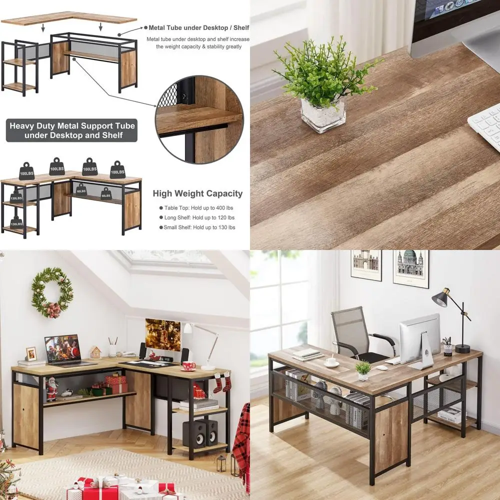 Угловой компьютерный стол с деревянными полками, индустриальный стол для домашнего офиса в стиле рустик с металлическими ножками (дуб рустик, 59 дюймов)
Угловой компьютерный стол с деревянными полками, индустриальный стол для домашнего офиса в стиле рустик с металлическими ножками (дуб рустик, 59 дюймов)