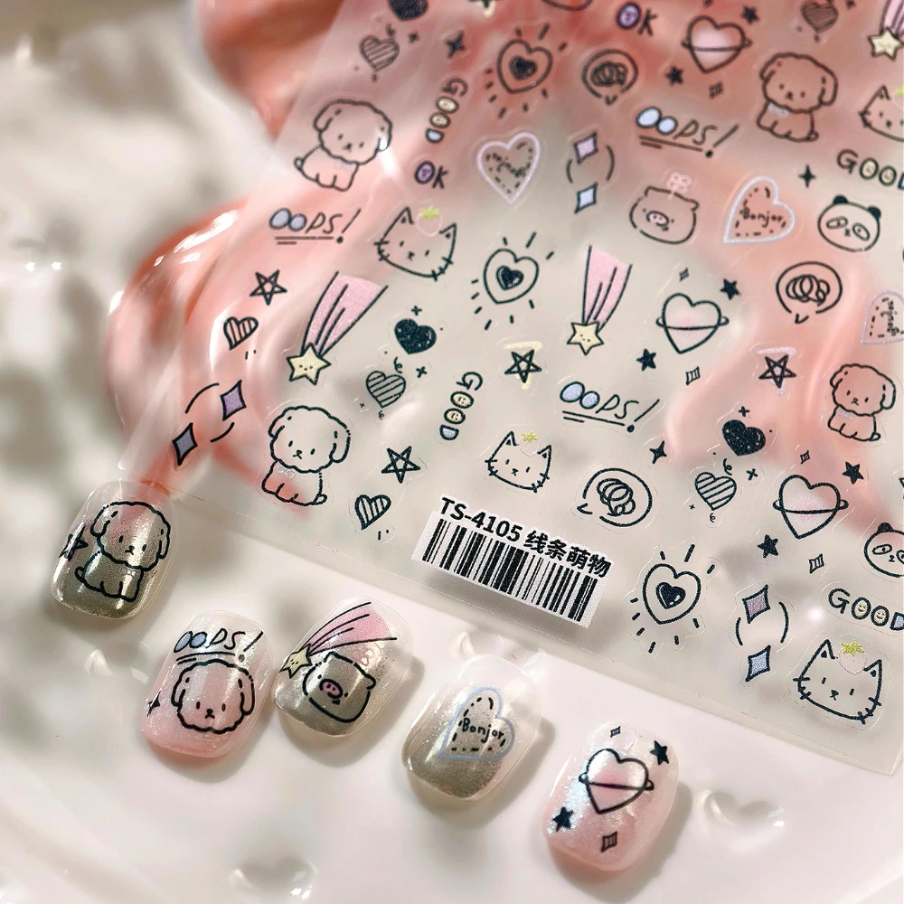 Lovely Black Lines Graffiti Cat Pig Dog Panda Love Heart 3D Self Adhesive Nail Art Stickers Cute Cartoon Animals Manicure Decals
Lovely Black Lines Graffiti Cat Pig Dog Panda Love Heart 3D Self Adhesive Nail Art Stickers Cute Cartoon Animals Manicure Decals