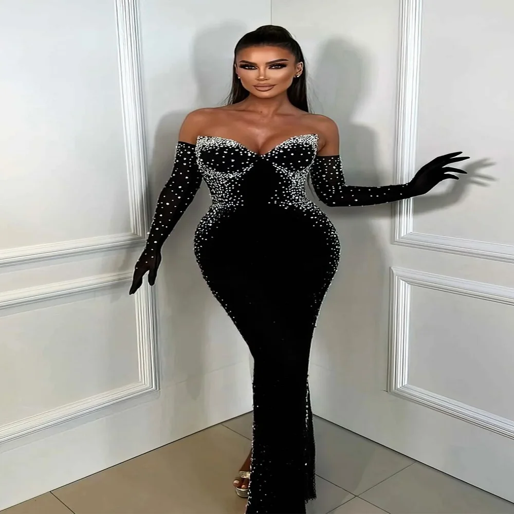 Black Elegant Strapless Dress For Women Sleeveless Backless Bodycone Long Skirt With Gloves Chic Bubble Beads Party Gown 72hShip
Black Elegant Strapless Dress For Women Sleeveless Backless Bodycone Long Skirt With Gloves Chic Bubble Beads Party Gown 72hShip