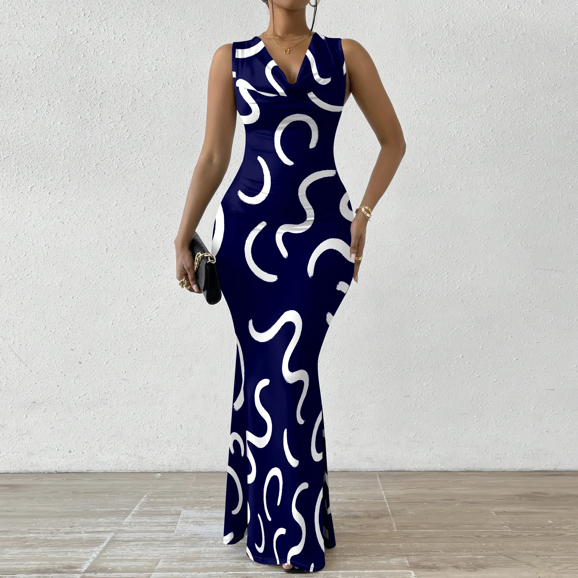 Navy Abstract Print Slim Maxi Dress Sexy Sleeveless Bodycon Long Dress for Women Clubwear Evening Look
Navy Abstract Print Slim Maxi Dress Sexy Sleeveless Bodycon Long Dress for Women Clubwear Evening Look