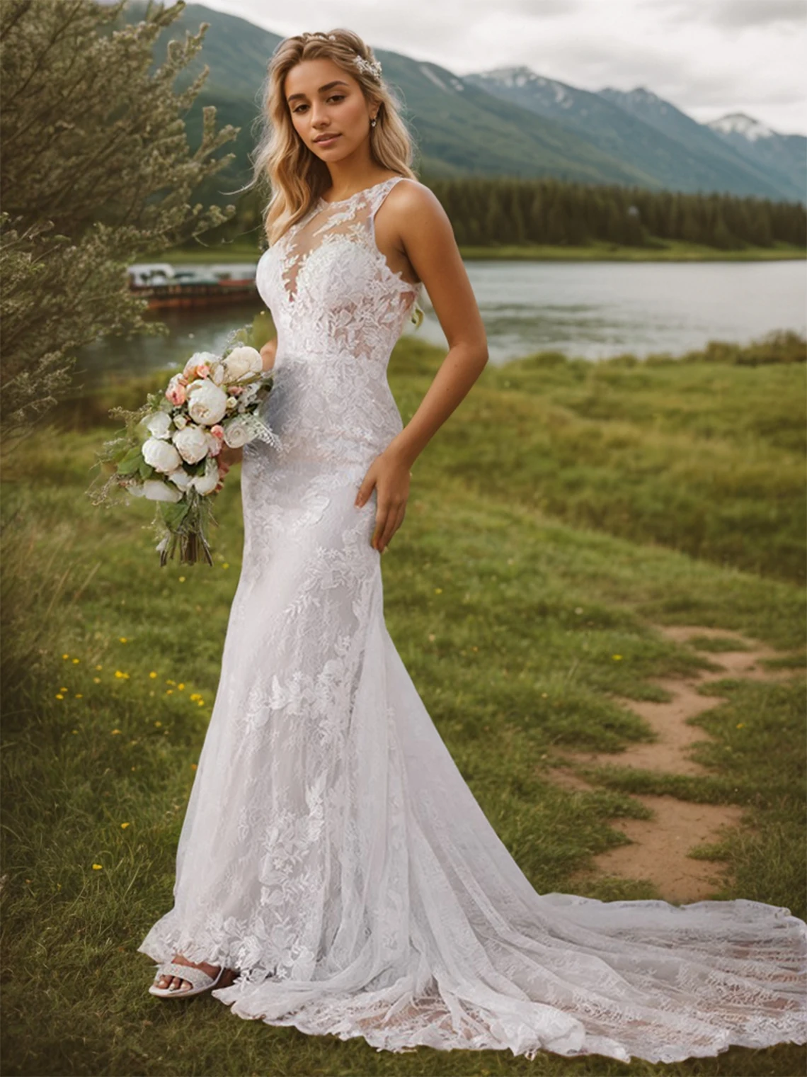 Elegant Sexy Mermaid Evening Gown Jewel Neck Court Train Sleeveless Tulle Lace Applique Wedding Guest Dress 2025 Free Customized
Elegant Sexy Mermaid Evening Gown Jewel Neck Court Train Sleeveless Tulle Lace Applique Wedding Guest Dress 2025 Free Customized