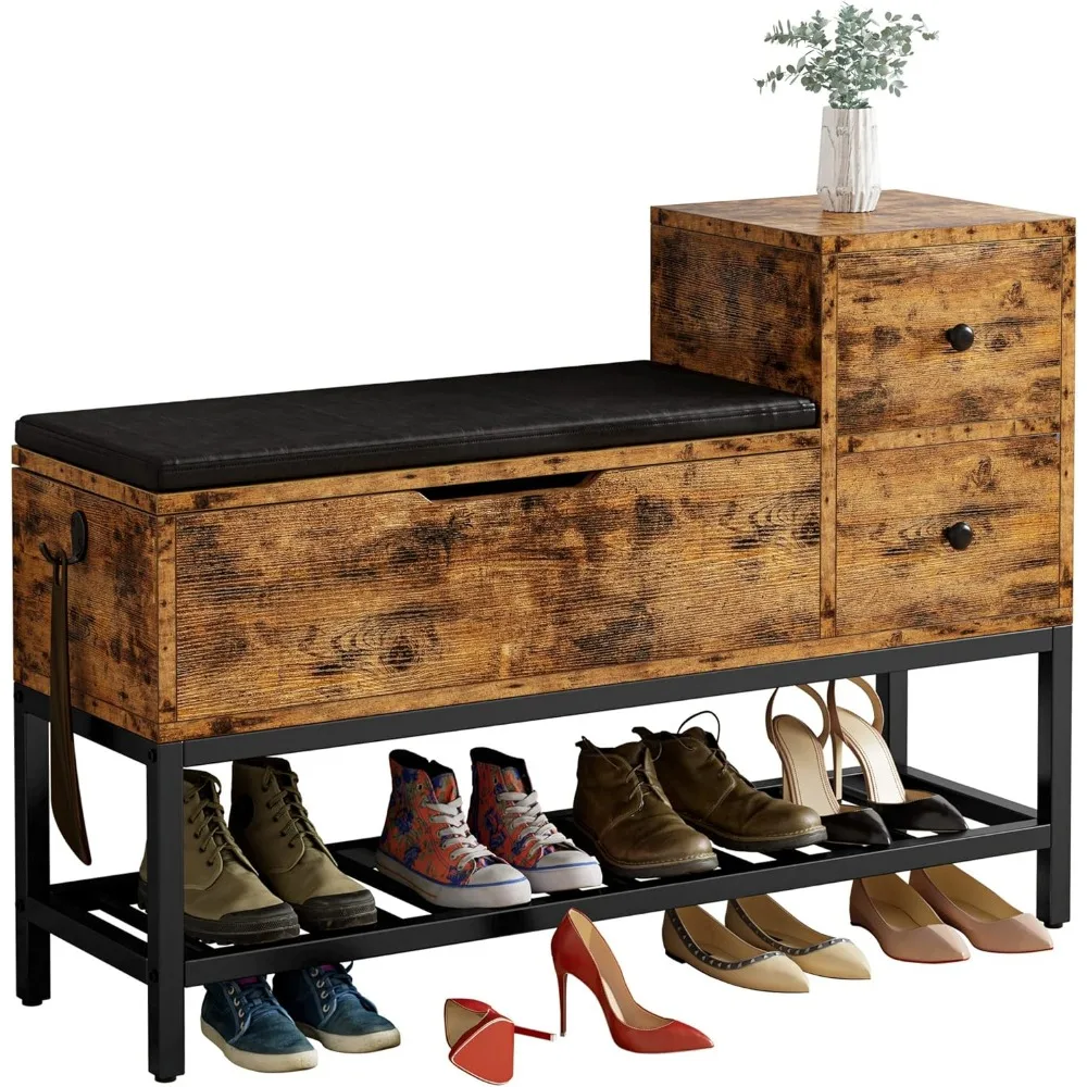 IRONCK Entryway Bench, Shoe Storage Bench with Flip Top Box and 2 Drawers, Shoe Rack with Removable Seat Cushion and Shoehorn fo
IRONCK Entryway Bench, Shoe Storage Bench with Flip Top Box and 2 Drawers, Shoe Rack with Removable Seat Cushion and Shoehorn fo