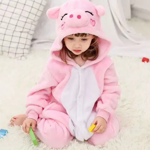Cute Cartoon Pig Onesie Kigurumi for Girl 4 6 8 10 12 Years Children Pajamas Kid Animal Pyjama Flannel Unicorn Overalls Jumpsuit