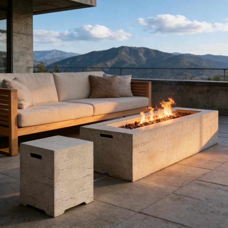Outdoor rectangular propane fire pit tank stand set, magnesium oxide, black, 40000 BTU with integrated 15.75'' MGO propane tank
Outdoor rectangular propane fire pit tank stand set, magnesium oxide, black, 40000 BTU with integrated 15.75'' MGO propane tank