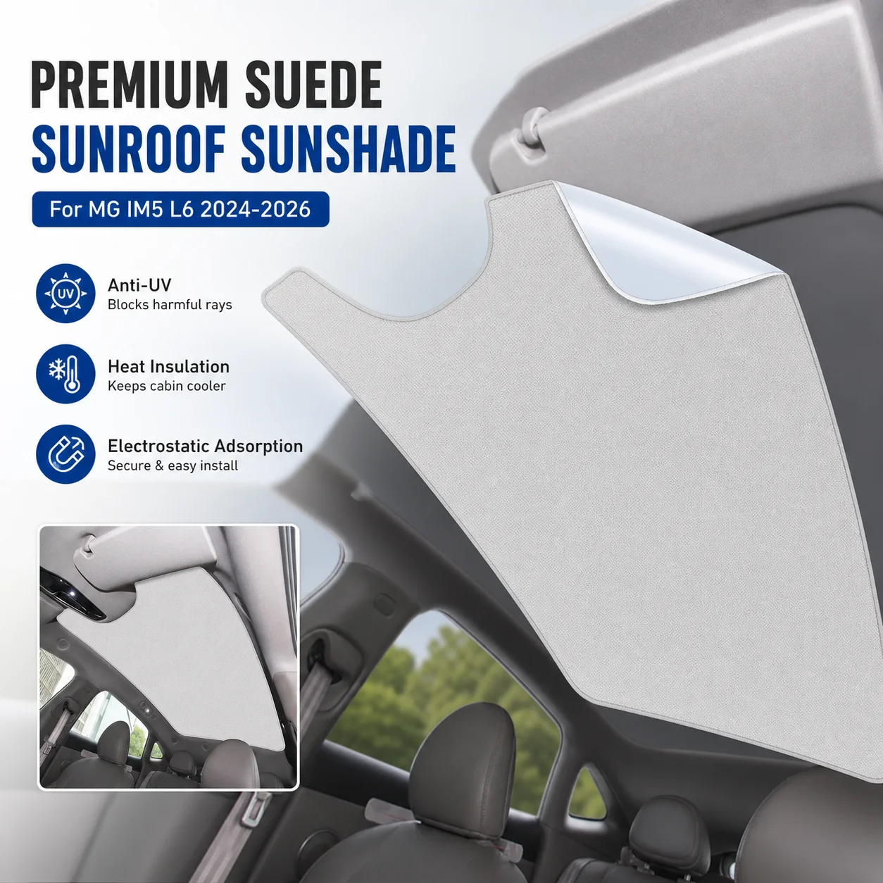 Car Suede Fabric Anti-uv Electrostatic Adsorption Sunroof Sunshade For MG IM5 L6 2024-2026 Heat Insulation Skylight Accessories
Car Suede Fabric Anti-uv Electrostatic Adsorption Sunroof Sunshade For MG IM5 L6 2024-2026 Heat Insulation Skylight Accessories