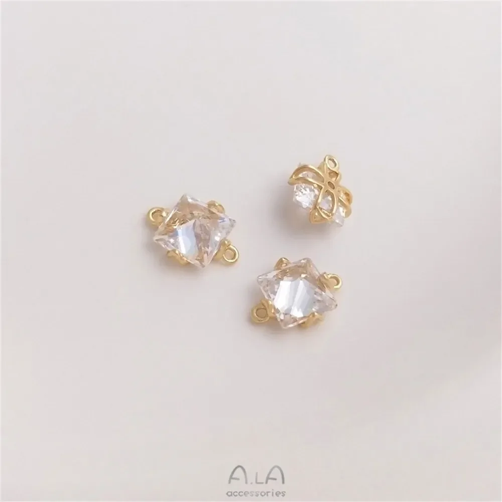 14K Gold Inlaid Square Zircon Double Suspension Accessory DIY Handmade Jewelry Material Bracelet Earring Connector Charms K356
14K Gold Inlaid Square Zircon Double Suspension Accessory DIY Handmade Jewelry Material Bracelet Earring Connector Charms K356
