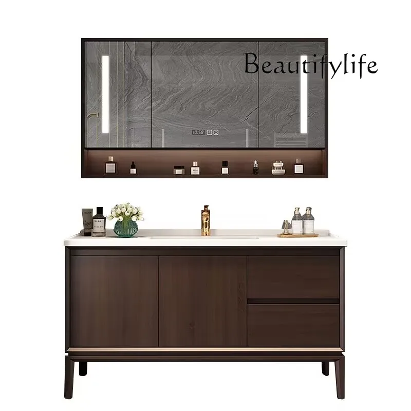 New Chinese bathroom cabinet, oak smart mirror cabinet, integrated ceramic basin, floor-to-ceiling washbasin cabinet
New Chinese bathroom cabinet, oak smart mirror cabinet, integrated ceramic basin, floor-to-ceiling washbasin cabinet