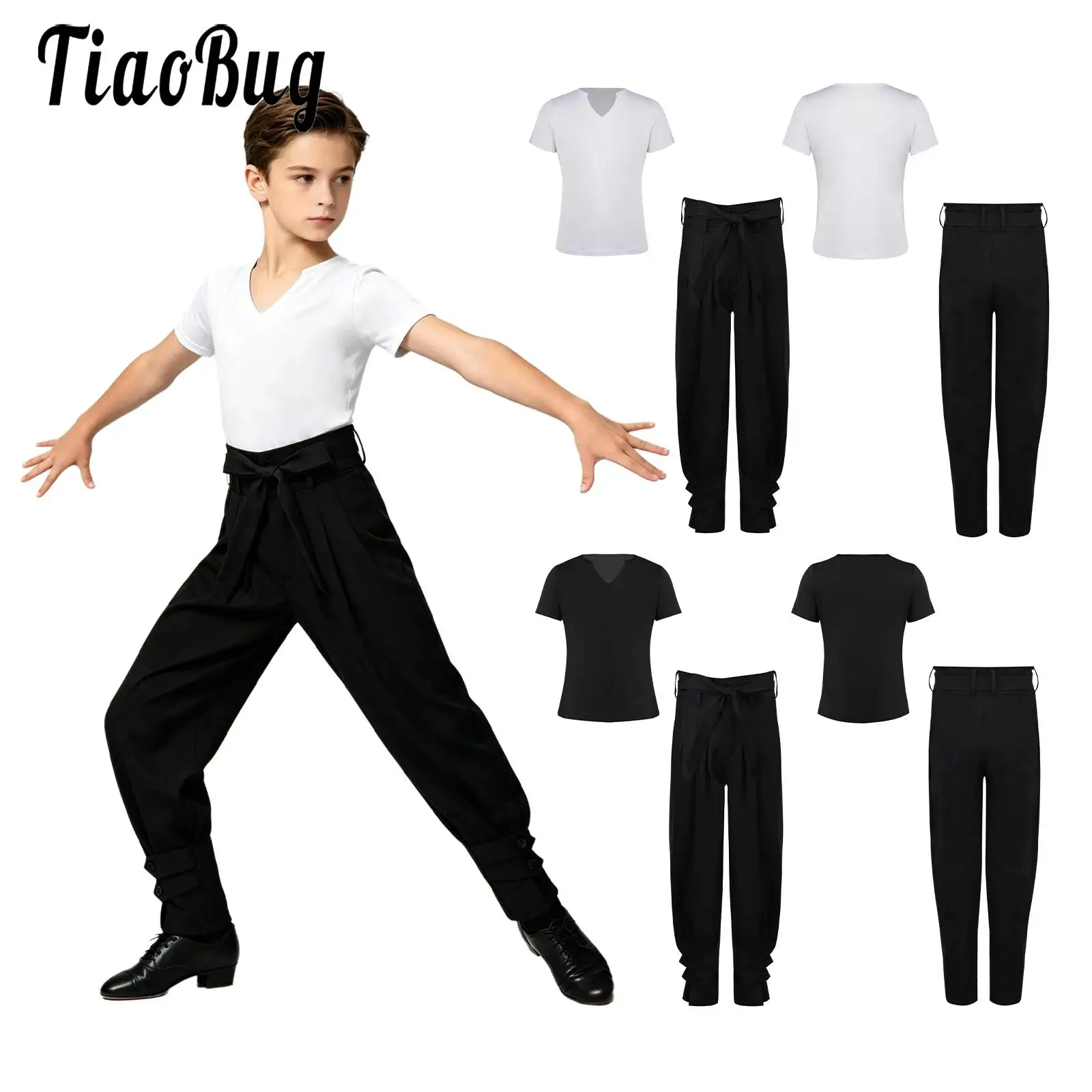 Kids Boys Latin Tap Dance Tango Cha-cha Samba Rumba Outfit Dancewear Short Sleeve T-shirt And Pants Set for Performance Practice
Kids Boys Latin Tap Dance Tango Cha-cha Samba Rumba Outfit Dancewear Short Sleeve T-shirt And Pants Set for Performance Practice