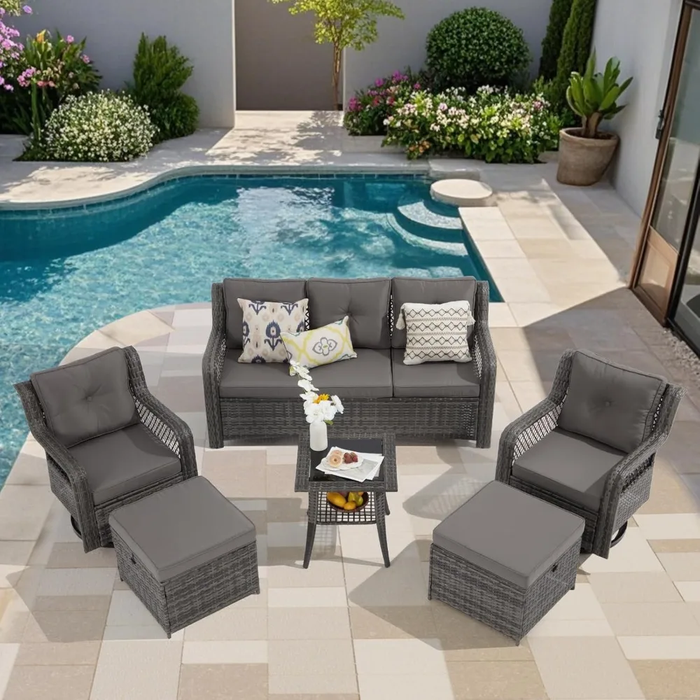 6 Pieces Patio Furniture Set, Patio Conversation Sets with Wicker Swivel Chair for Backyard Garden
6 Pieces Patio Furniture Set, Patio Conversation Sets with Wicker Swivel Chair for Backyard Garden