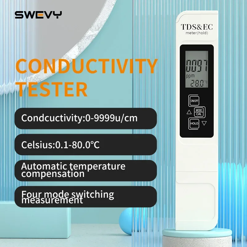 Измеритель электропроводности SWEVY SW301, тестер электропроводности, анализатор качества воды, EC-метр, TDS-метр
Измеритель электропроводности SWEVY SW301, тестер электропроводности, анализатор качества воды, EC-метр, TDS-метр