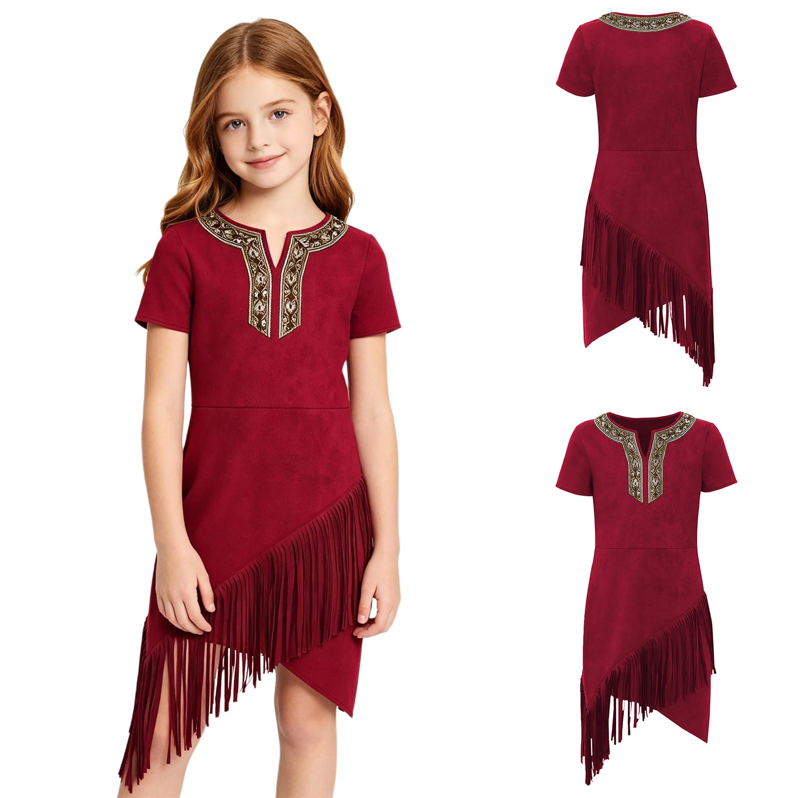 Children Native American Costume Dress Short Sleeve Fringe Irregular Hem for Stage Performance Role Play Carnival
Children Native American Costume Dress Short Sleeve Fringe Irregular Hem for Stage Performance Role Play Carnival