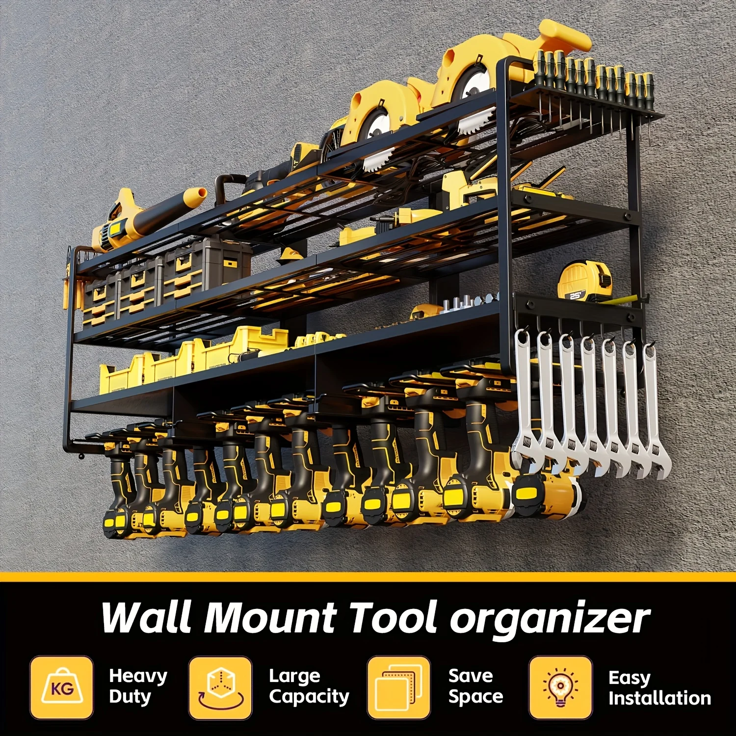 Heavy-Duty 3-Layer Power Tool Organizer Wall Mount - 8 Cordless Drill Slots, Multi-Functional Storage Rack, Space-Saving Garage Tool Shelf For Efficient Tool Organization And Easy Access
Heavy-Duty 3-Layer Power Tool Organizer Wall Mount - 8 Cordless Drill Slots, Multi-Functional Storage Rack, Space-Saving Garage Tool Shelf For Efficient Tool Organization And Easy Access