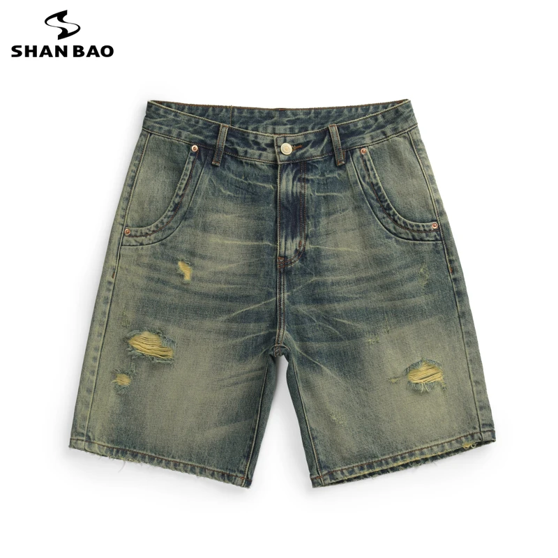 SHAN BAO men's trendy high street summer denim shorts high quality clothing scratched holes American retro straight loose shorts
SHAN BAO men's trendy high street summer denim shorts high quality clothing scratched holes American retro straight loose shorts