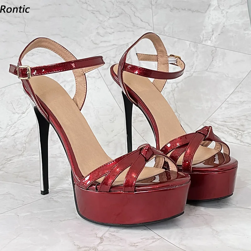 Rontic Handmade Women Platform Sandals Crack Patent Leather Stiletto Heel Open Toe Beautiful Wine Red Banquet Shoes US Size 5-20
Rontic Handmade Women Platform Sandals Crack Patent Leather Stiletto Heel Open Toe Beautiful Wine Red Banquet Shoes US Size 5-20