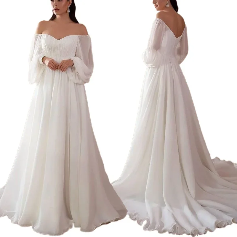 Sexy Off Shoulder Double V-neck Long Sleeves White Long Formal Dress
Sexy Off Shoulder Double V-neck Long Sleeves White Long Formal Dress