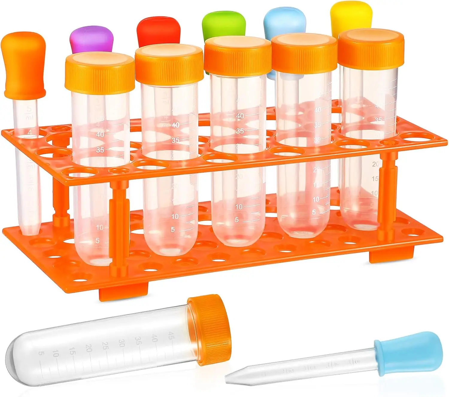 12Pcs Jumbo Test Tubes with Stand Set, Science Including 5 Jumbo Test Tubes, 6 Pieces Liquid Droppers Silicone and Storage Stand
12Pcs Jumbo Test Tubes with Stand Set, Science Including 5 Jumbo Test Tubes, 6 Pieces Liquid Droppers Silicone and Storage Stand