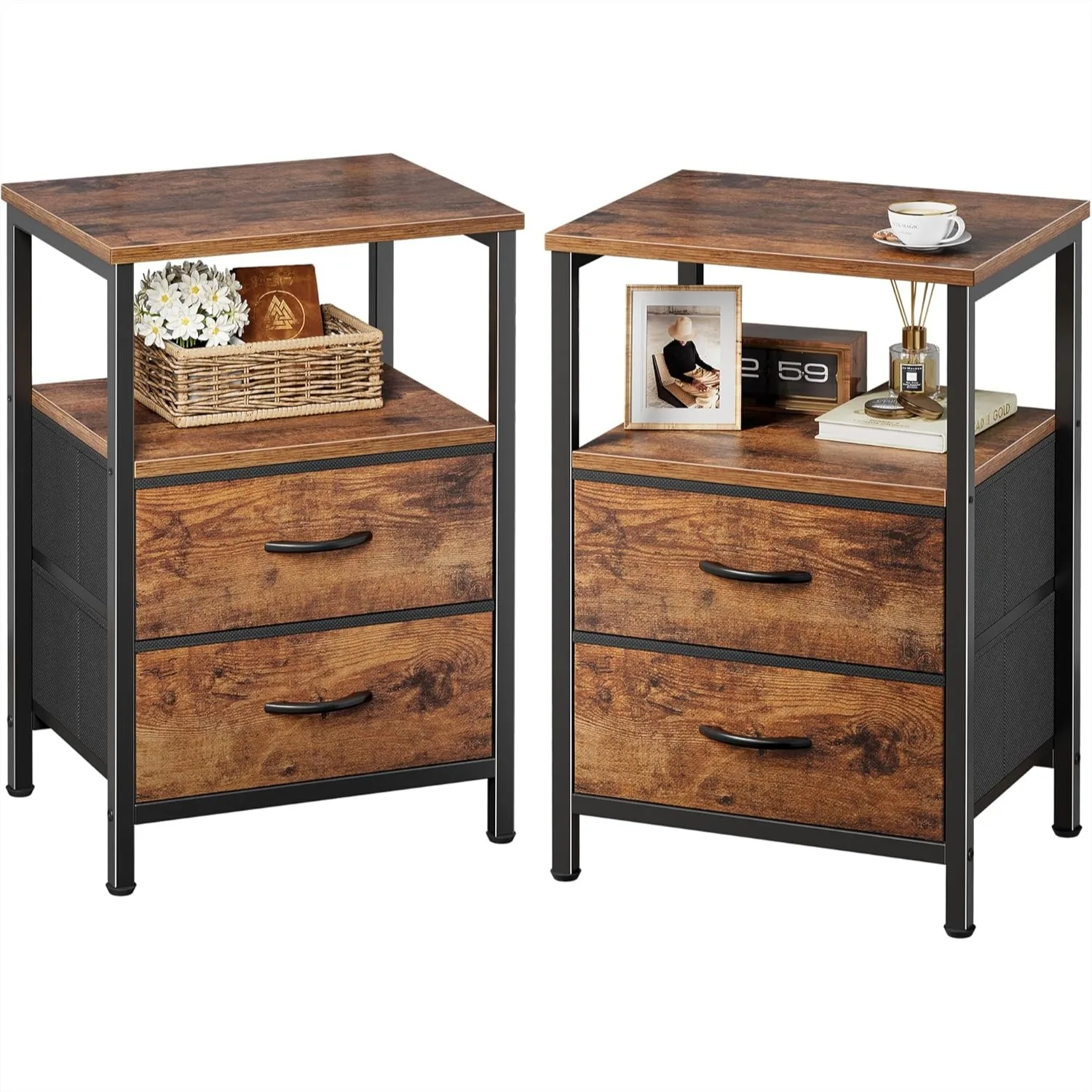Night Stand Set of 2 with 2 Drawers and Open Shelf, Bed Side Table for Bedroom, Rustic Brown
Night Stand Set of 2 with 2 Drawers and Open Shelf, Bed Side Table for Bedroom, Rustic Brown