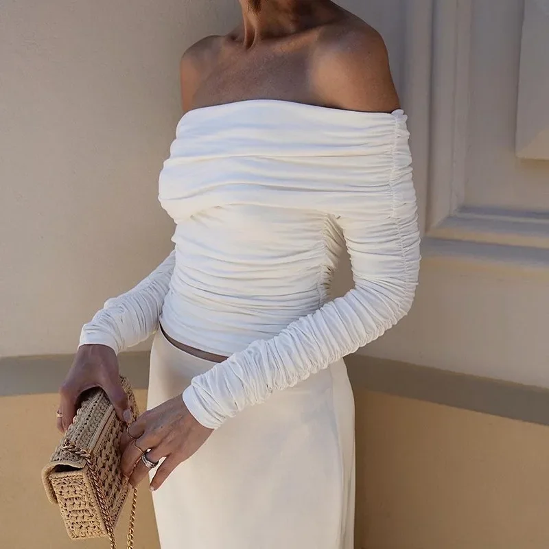 Women's Sexy Slim Backless Folds Crop Tops Off Shoulder Spring Summer Long Sleeve Tube Top White T Shirts All Match Tees YWFD011
Women's Sexy Slim Backless Folds Crop Tops Off Shoulder Spring Summer Long Sleeve Tube Top White T Shirts All Match Tees YWFD011