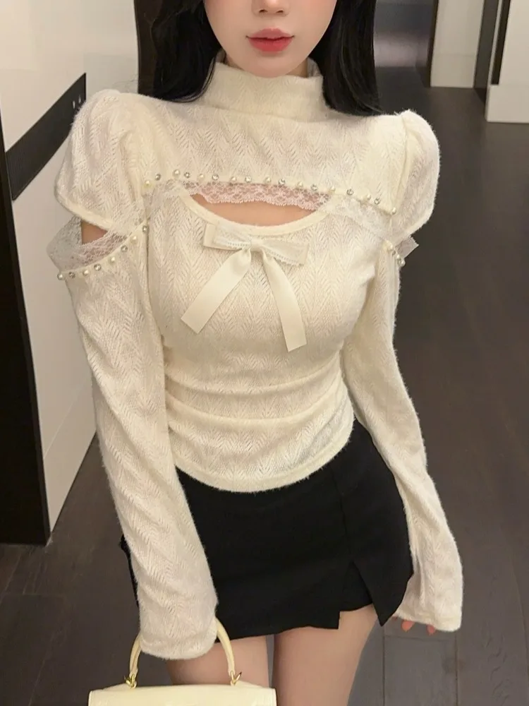 Women's Knitted Bubble Sleeve Lace Top Half High Collar Base Layer Shirt Inner Wear Autumn Winter Pure Desire Spicy Girl
Women's Knitted Bubble Sleeve Lace Top Half High Collar Base Layer Shirt Inner Wear Autumn Winter Pure Desire Spicy Girl
