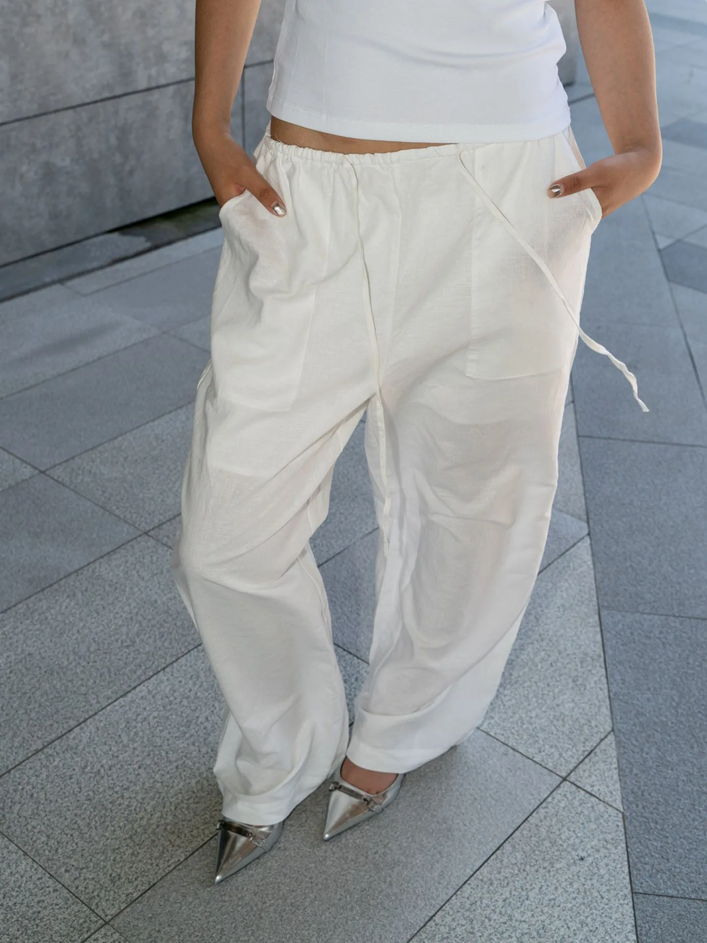 Natural Linen Wide Leg Pants Women's Casual Drawstring Trousers Comfortable High Waist Zipper Pocket Detail Commute Style
Natural Linen Wide Leg Pants Women's Casual Drawstring Trousers Comfortable High Waist Zipper Pocket Detail Commute Style