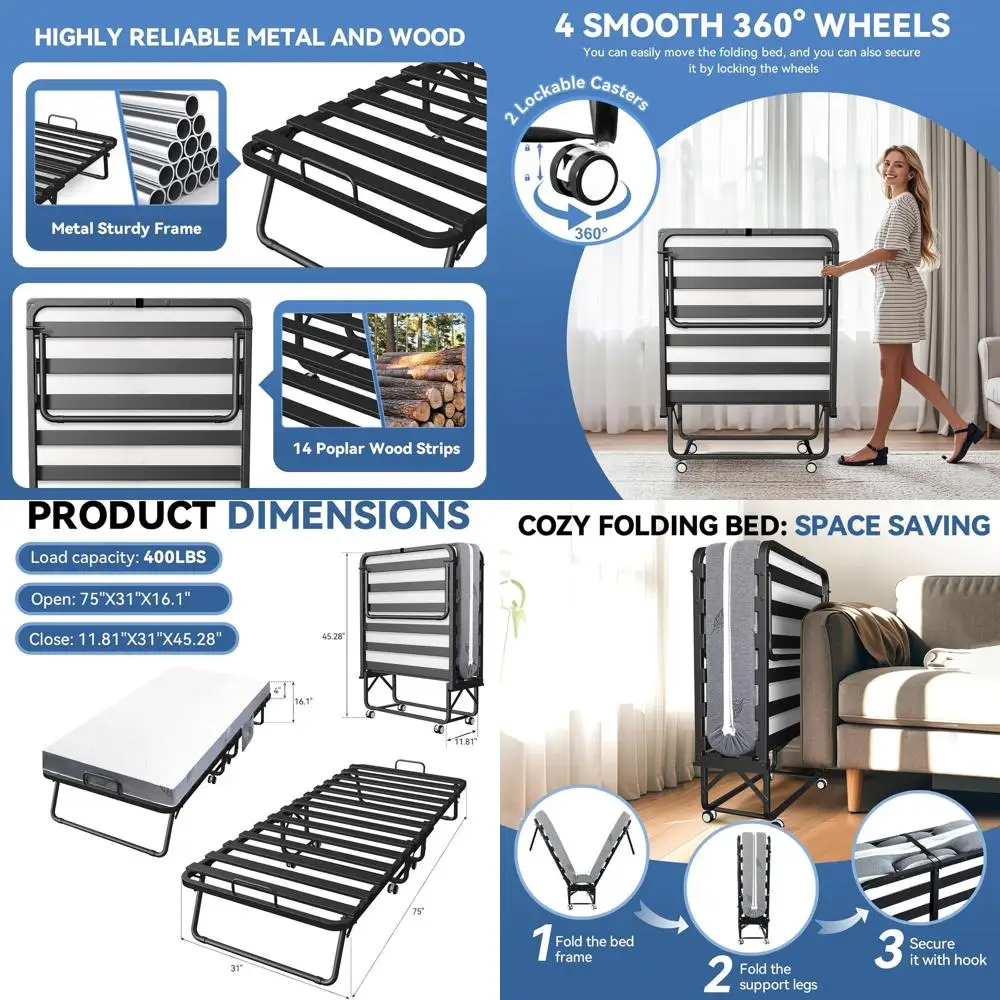 Portable Twin Size Bed with Memory Foam Mattress for Adults - Easy Setup and Storage
Portable Twin Size Bed with Memory Foam Mattress for Adults - Easy Setup and Storage