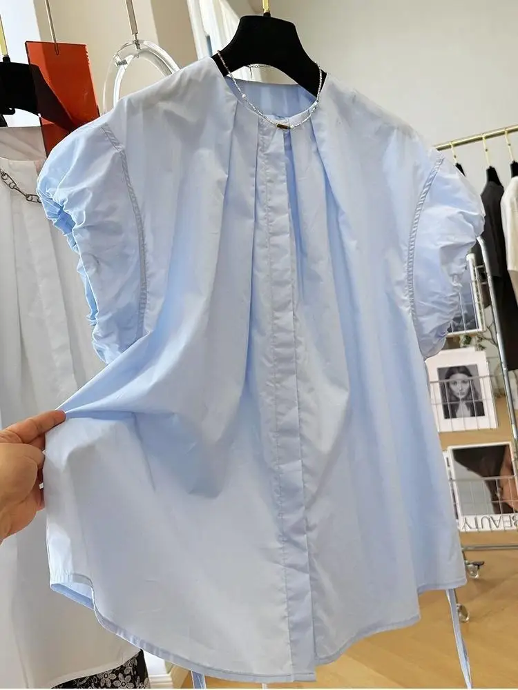 Fashion Women Short Shirt Lapel Half Puff Sleeve Pleated Female Top 2025 Summer Lady Solid Color Shirts
Fashion Women Short Shirt Lapel Half Puff Sleeve Pleated Female Top 2025 Summer Lady Solid Color Shirts