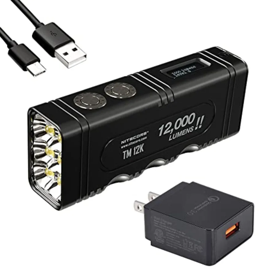 High Lumen Flashlight, 12,000 Lumen LED USB-C Rechargeable with Digital Display and Lumentac Charger Adapter
High Lumen Flashlight, 12,000 Lumen LED USB-C Rechargeable with Digital Display and Lumentac Charger Adapter