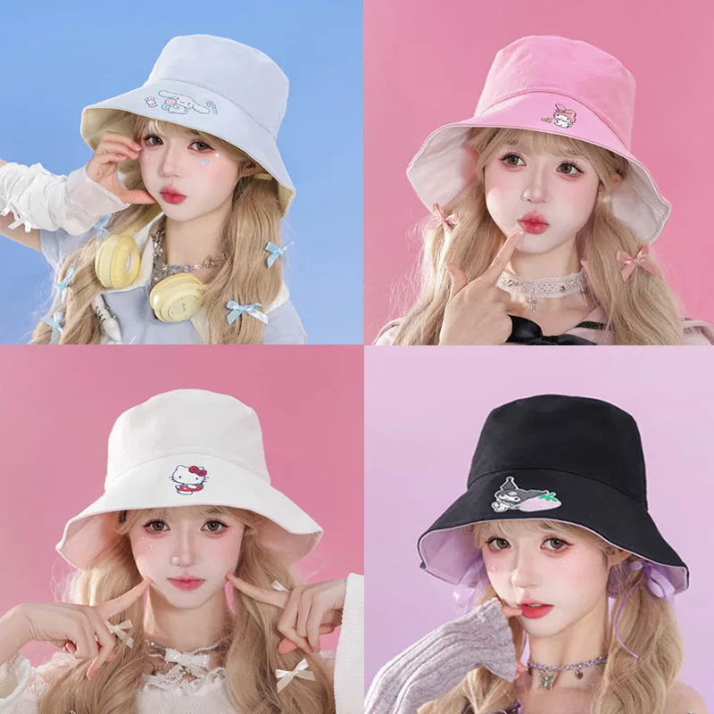 Kawaii Hello Kitty Kuromi My Melody Cartoon Embroidered Fisherman Hat Anime Sanrio Girl's Heart Cute Double Use Sunscreen Hat
Kawaii Hello Kitty Kuromi My Melody Cartoon Embroidered Fisherman Hat Anime Sanrio Girl's Heart Cute Double Use Sunscreen Hat